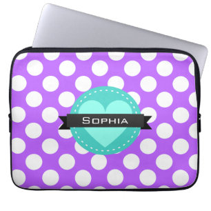 Purple White Blue Polka Dot Pattern Laptop Sleeve