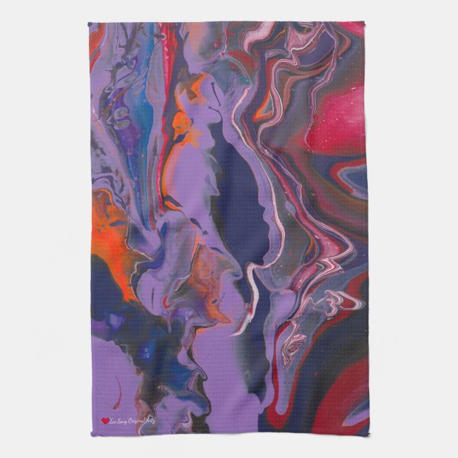 Purple White Blue Red Orange Abstract Tea Towel (Vertical)