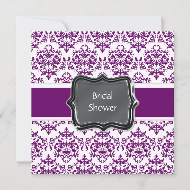 Purple white bridal shower personalise invitation (Front)