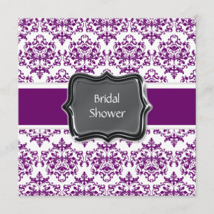 Purple white bridal shower personalise invitation
