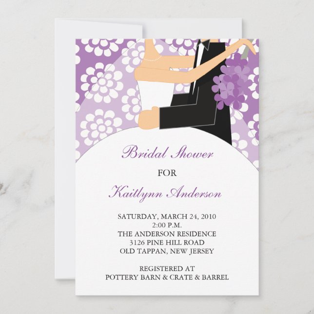 Purple & White Bride Bridal Shower Invitation (Front)