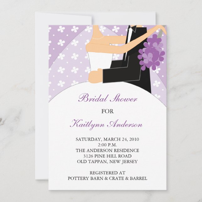 Purple & White Bride Bridal Shower Invitation (Front)