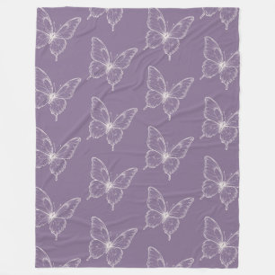 Purple White Butterflies Fleece Blanket
