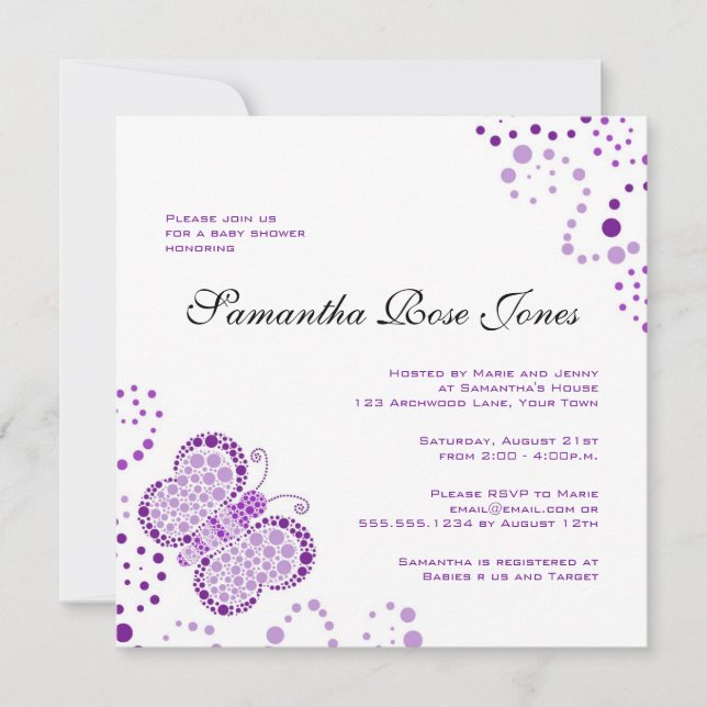 Purple & White Butterfly Elegant Baby Shower Invitation (Front)