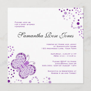 Purple & White Butterfly Elegant Baby Shower Invitation