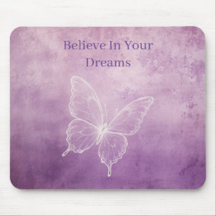 Purple White Butterfly Mouse Mat