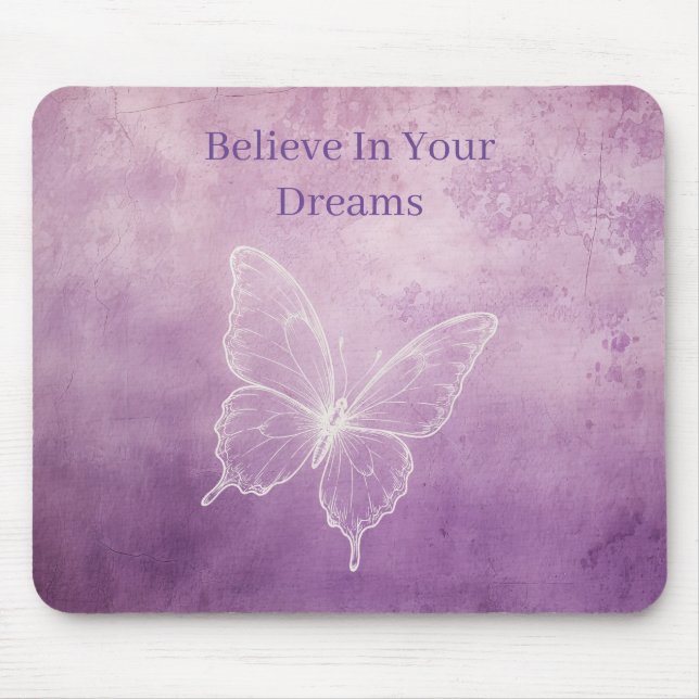 Purple White Butterfly Mouse Mat (Front)
