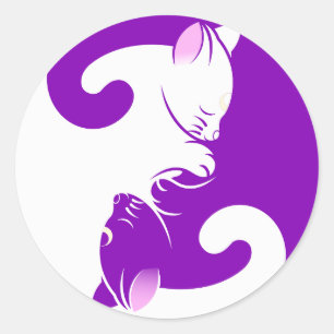 Purple White Cat Kitten Yin Yang Sticker
