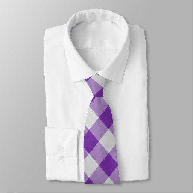 Purple & White Checks Cool Classic Pattern Tie (Tied)