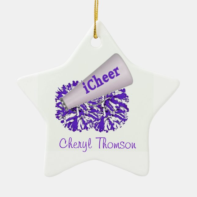 Purple & White Cheerleader Star Ornament (Front)