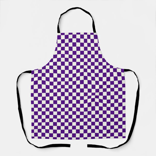 Purple White Chequerboard Gingham Pattern Apron (Front)