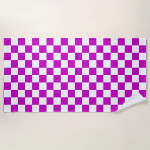 Purple White Chequered Check Pattern Beach Towel