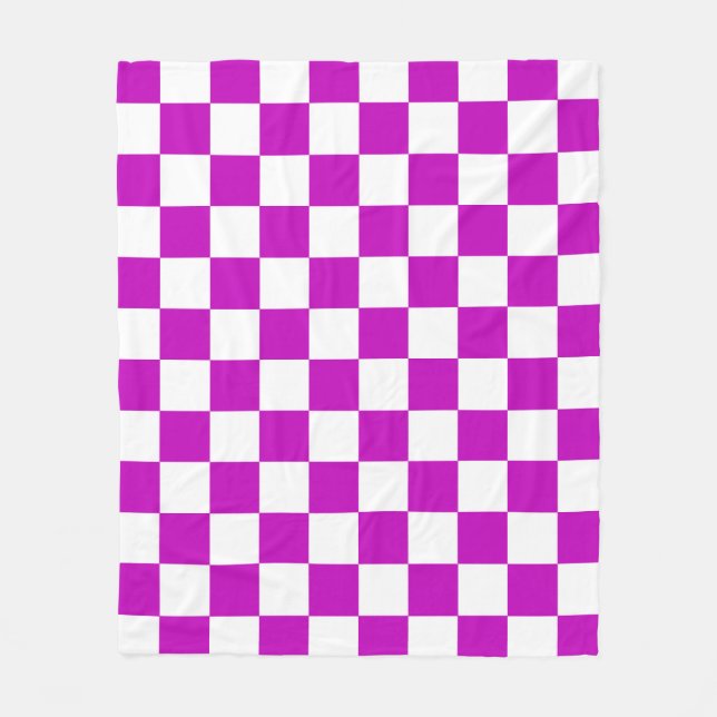 Purple White Chequered Check Pattern Fleece Blanket (Front)