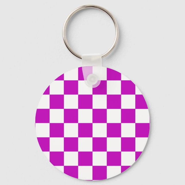 Purple White Chequered Check Pattern Key Ring (Front)