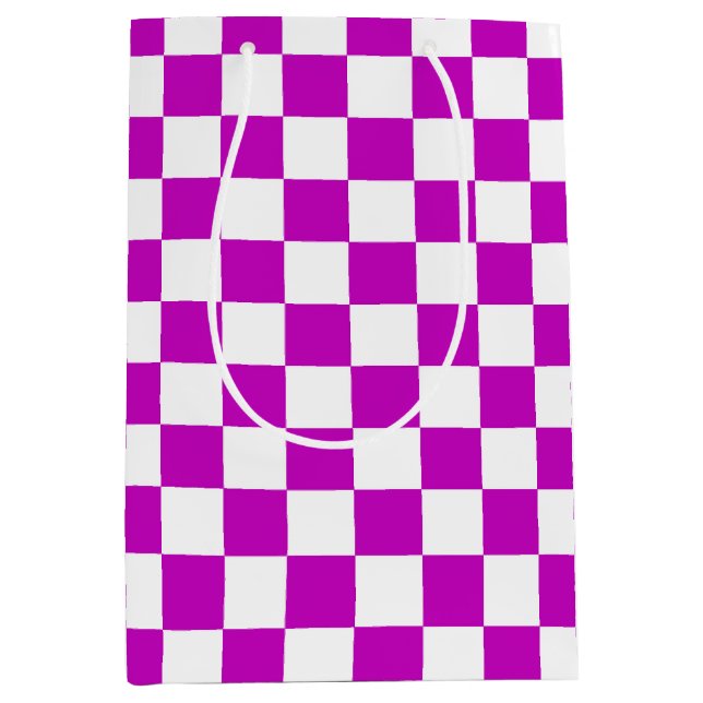 Purple White Chequered Check Pattern Medium Gift Bag (Front)