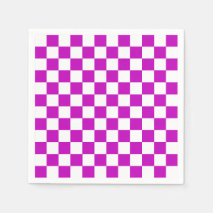 Purple White Chequered Check Pattern Napkin