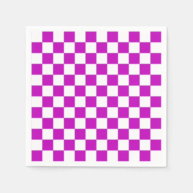 Purple White Chequered Check Pattern Napkin (Front)