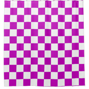 Purple White Chequered Check Pattern Shower Curtain