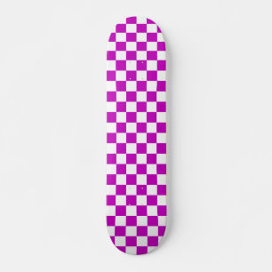 Purple White Chequered Check Pattern Skateboard