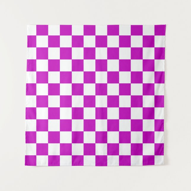 Purple White Chequered Check Pattern Tapestry (Front)
