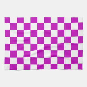 Purple White Chequered Check Pattern Tea Towel