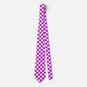 Purple White Chequered Check Pattern Tie