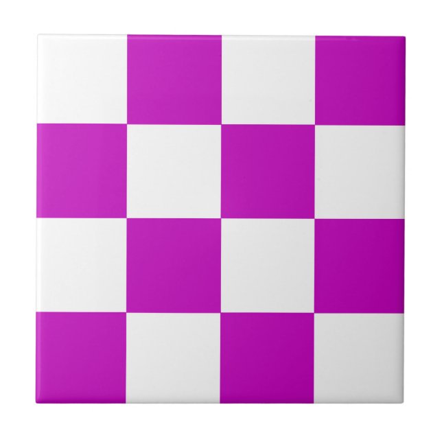 Purple White Chequered Check Pattern Tile (Front)
