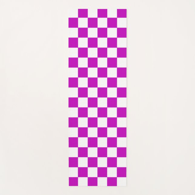 Purple White Chequered Check Pattern Yoga Mat (Front)