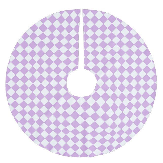 Purple White Chequered Diamond Pattern Brushed Polyester Tree Skirt (Front)
