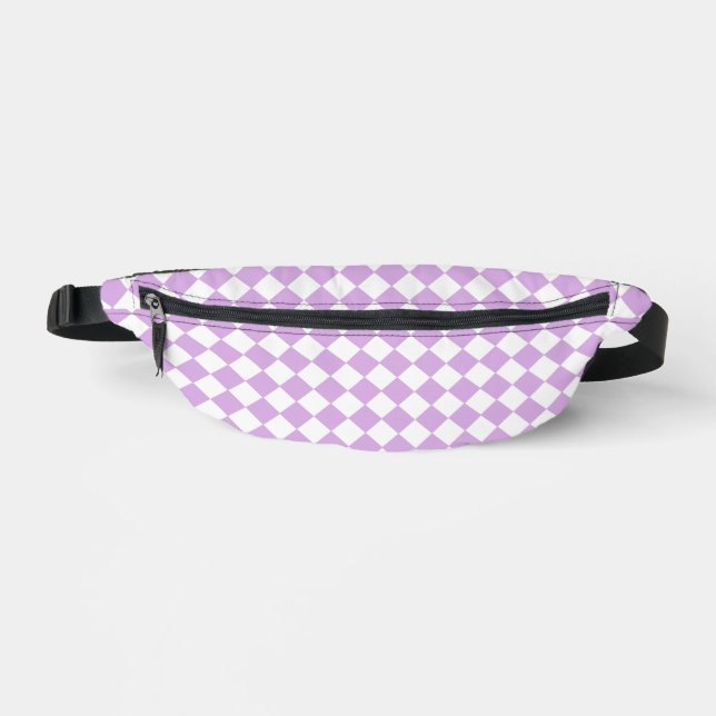 Purple White Chequered Diamond Pattern Bum Bags (Front)