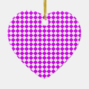 Purple White Chequered Diamond Pattern Ceramic Tree Decoration