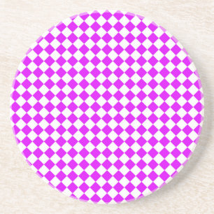 Purple White Chequered Diamond Pattern Coaster