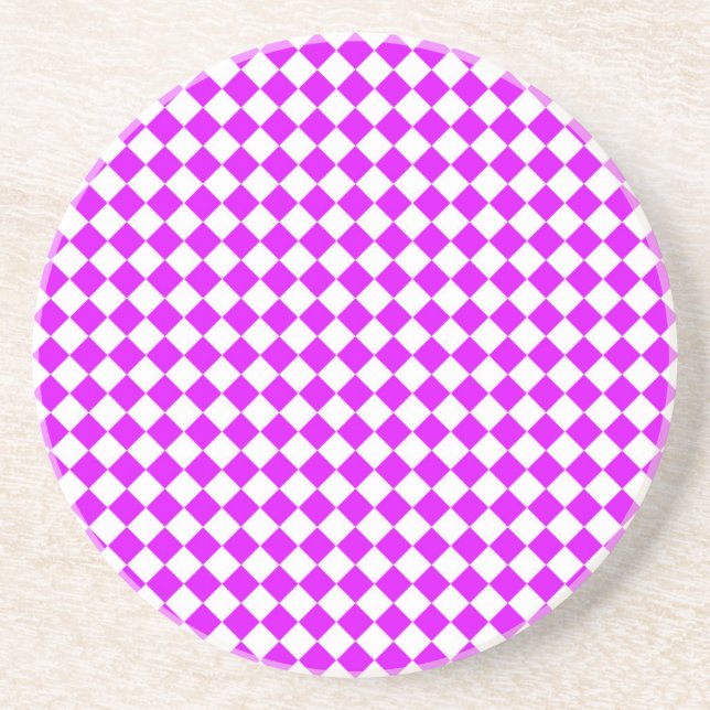 Purple White Chequered Diamond Pattern Coaster (Front)