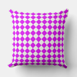 Purple White Chequered Diamond Pattern  Cushion