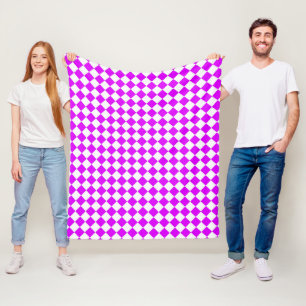 Purple White Chequered Diamond Pattern Fleece Blanket