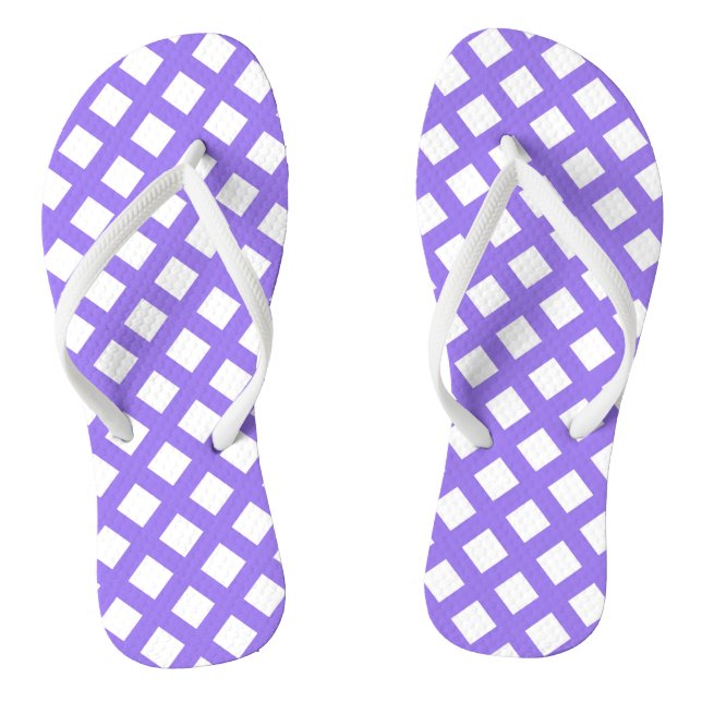 Purple White Chequered Diamond Pattern Flip Flops (Footbed)