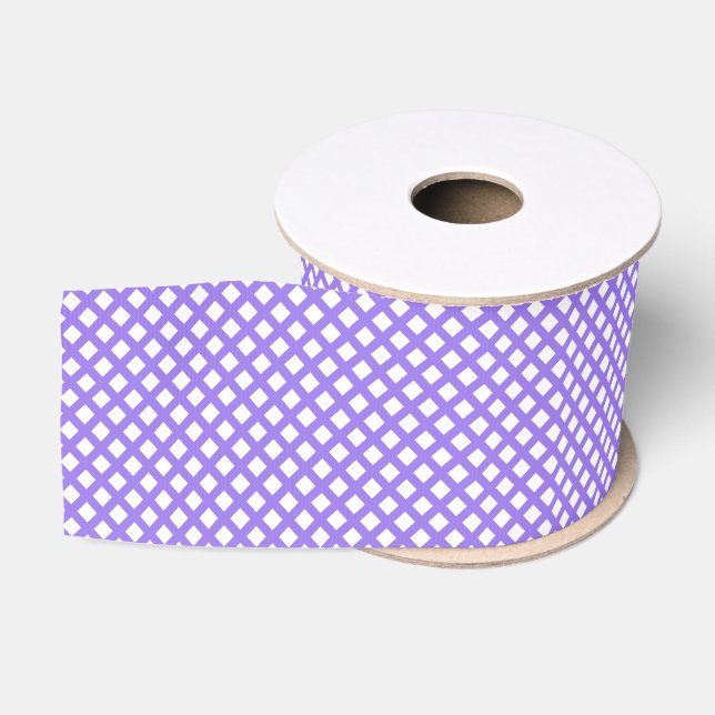 Purple White Chequered Diamond Pattern Grosgrain Ribbon (Spool)