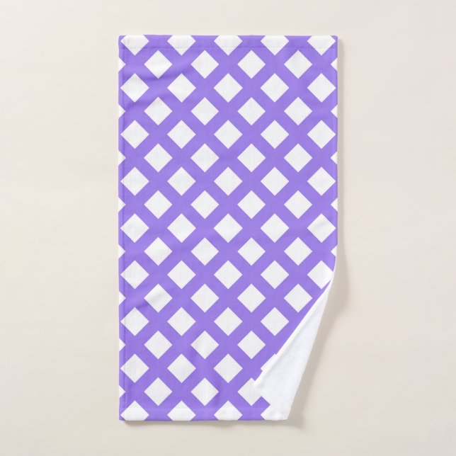 Purple White Chequered Diamond Pattern Hand Towel (Hand Towel)