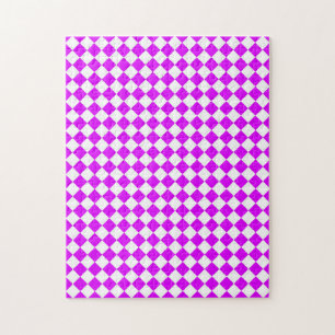 Purple White Chequered Diamond Pattern Jigsaw Puzzle