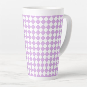 Purple White Chequered Diamond Pattern Latte Mug