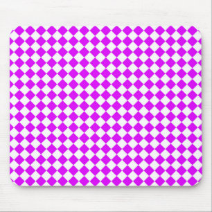 Purple White Chequered Diamond Pattern Mouse Mat