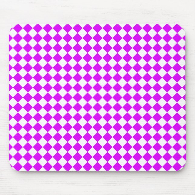 Purple White Chequered Diamond Pattern Mouse Mat (Front)