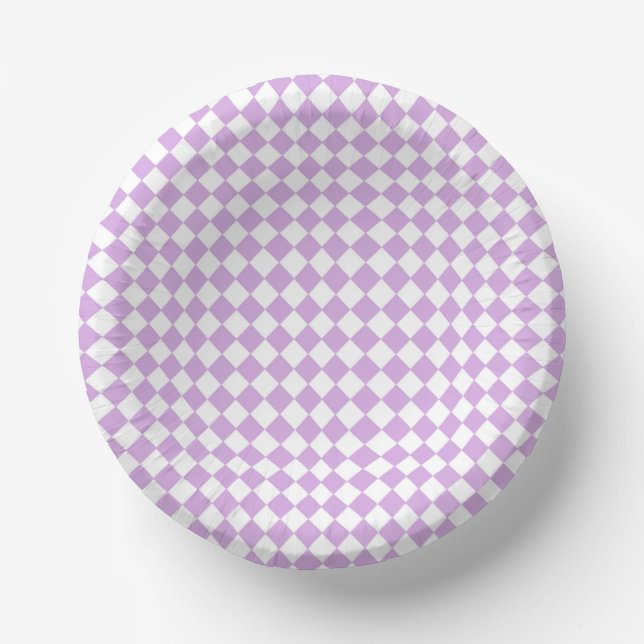 Purple White Chequered Diamond Pattern Paper Plate (Front)