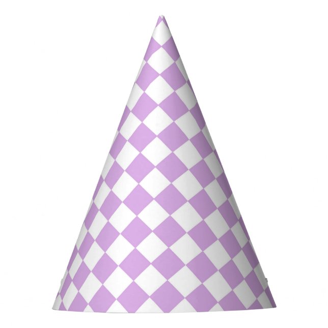 Purple White Chequered Diamond Pattern Party Hat (Front)