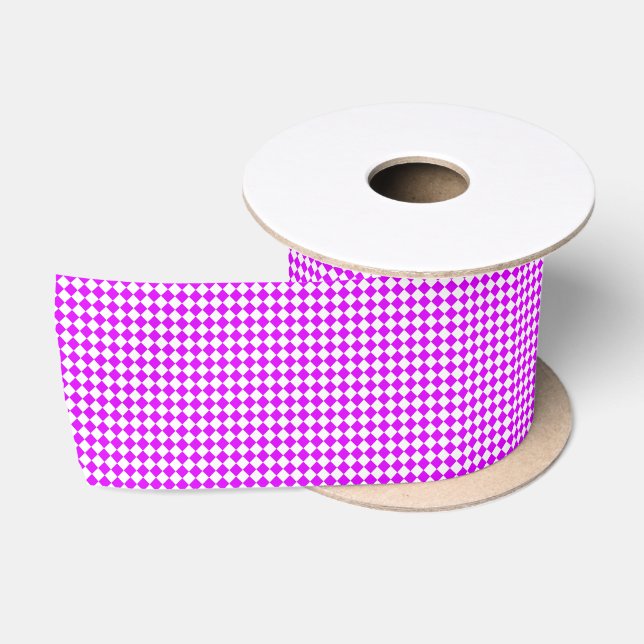 Purple White Chequered Diamond Pattern Satin Ribbon (Spool)
