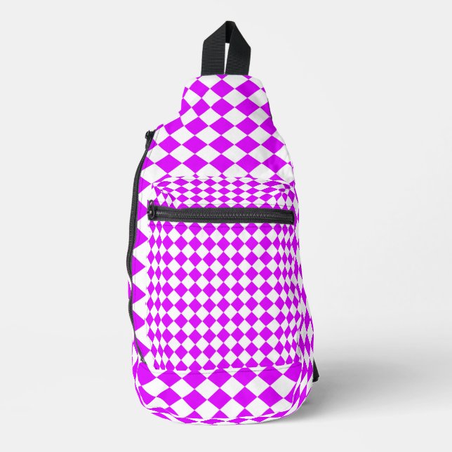 Purple White Chequered Diamond Pattern Sling Bag (Front)
