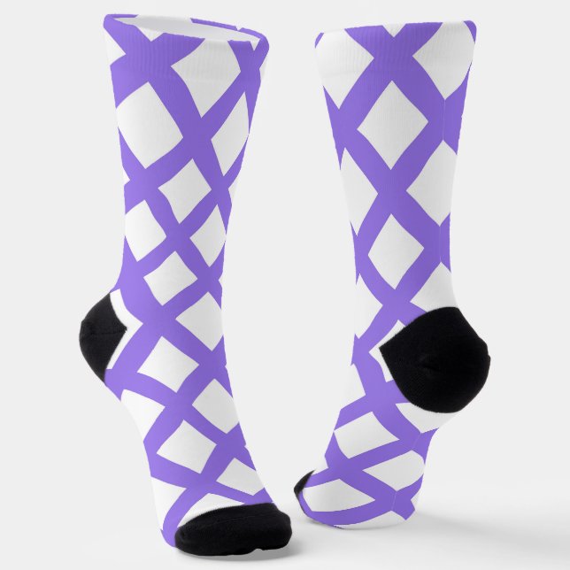 Purple White Chequered Diamond Pattern Socks (Angled)