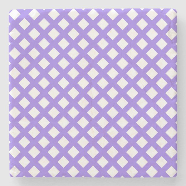 Purple White Chequered Diamond Pattern Stone Coaster (Front)