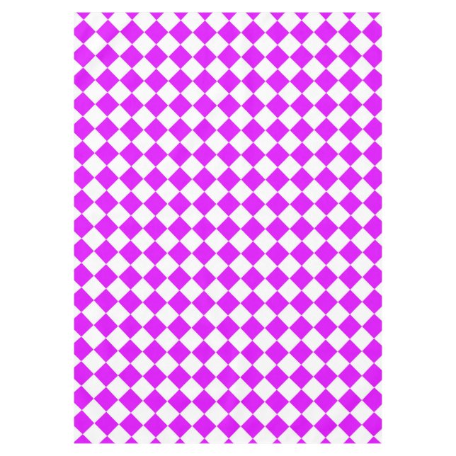 Purple White Chequered Diamond Pattern Tablecloth (Front)