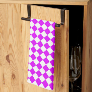 Purple White Chequered Diamond Pattern Tea Towel